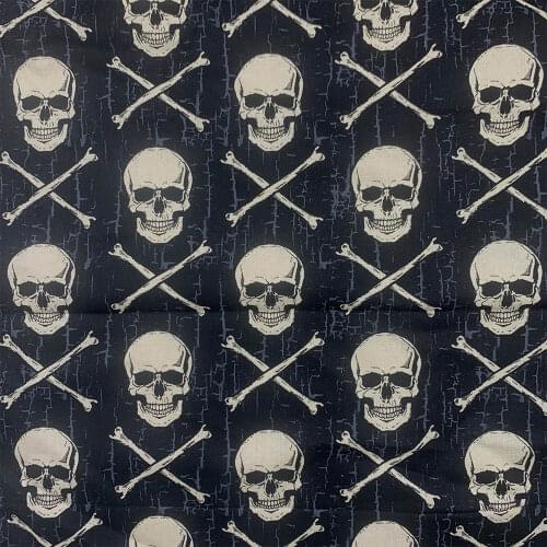 Cool 110cm Width 100% Cotton Fabric Digital Printing DIY Sewing Children Clothing Dress Black Bottom Skull Printed
