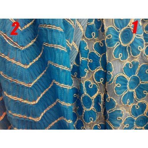 Best new hot Blue embroidery net yarn gold thread embroidered paillette lace fabric material, wedding clothing fabric diy cloth