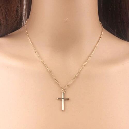 Fashion Summer Gold Silver Color Chain Cross Necklace Small Pendant Religious Jewelry For Women 2021 Wholesale