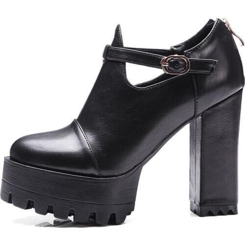 Fashion Spring new sexy Back zipper Grey Round toe Elegant Buckle Motercycle boots Chunky heels Matin boots Ankle boots 32-42