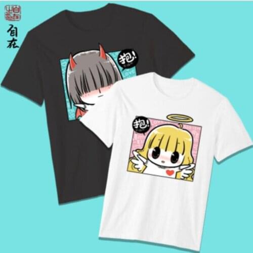 Devils love original design holding short sleeve summer t-shirt men and women cartoon cute couple
