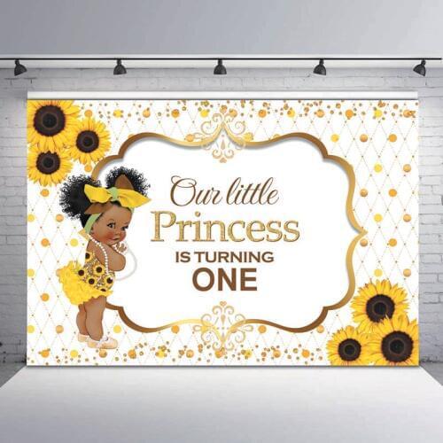 Sunflower Girls First Birthday Backdrop Sunflower Princess Birthday Party Background Sunflower 1st Birthday Banner Backdrops