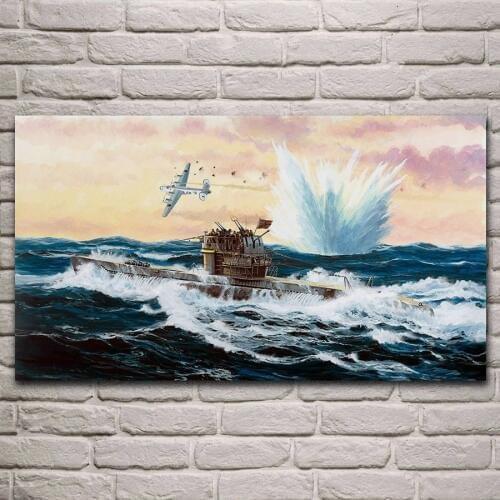 Type vii c 41 submarine kriegsmarine sea battle living room decoration home wall art decor wood frame fabric poster KH824