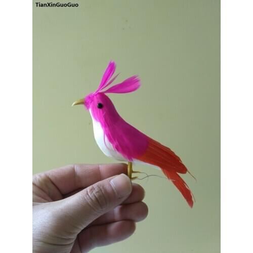 About 12cm simulation bird hot pink feathers bird model handicraft garden Decoration Photography props h0920