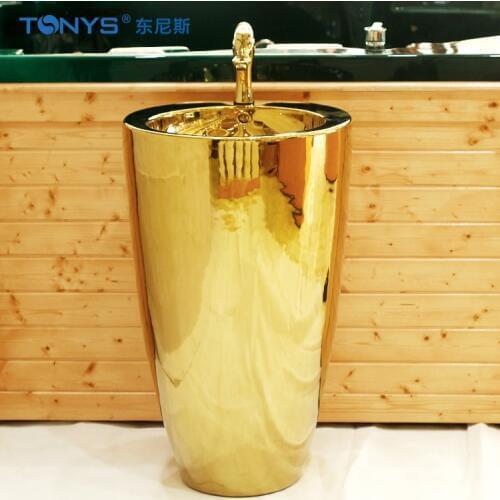 New arrival washbasin golden circle pillar lavabo Hotel restaurants clubs with personality Bathroom sinks + drainer + faucet