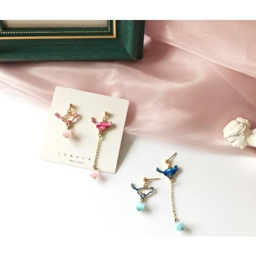 Fairy Girls Blue Cat Clip on Earrings Crystal Beads Cute Fake Earrings