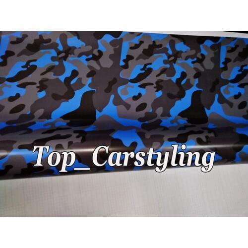 Snow Blue Black Camouflage Vinyl Car wrap film pellicola Camo Car Sticker truck boat Wrap air Bubble Free 1.52x10m(5x32ft)