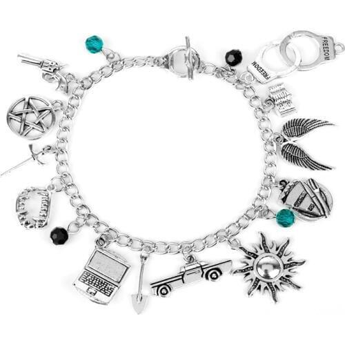 Supernatural Inspired Bracelets for Women Dean Winchester Jewelry Charms Pendants Bangles Bracelet Gothic Chain Wristbands