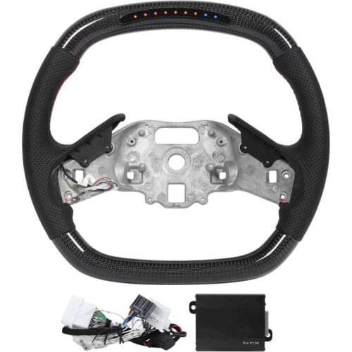 LED Shift Lights Display Flat Bottom Steering Wheel Perforated Leather Fit for Chevrolet Corvette C8 2020-2021 Carbon Fiber