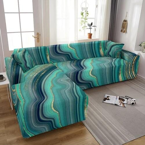 L Shaped Corner Sofa Covers For Living Room 3D Marble Elastic Sectional Sofa Slipcover Couch Cover Polyester Pet Home Decor