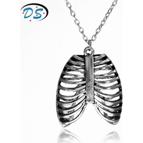 Vintage jewelry Skull Ribcage Ribs Anatomical Pendant Necklace toned Gothic Science Geek Bone Necklace Colar Link Chain necklace