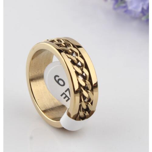 Hot Sale Gold 8mm New arrival 316L titanium steel gold color rotated chain ring for man and women