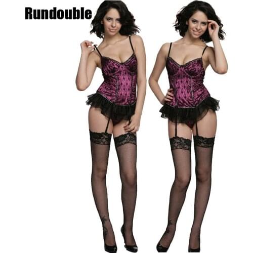 Womens Floral Steel Bra Sexy 2PCS Teddy Suit With Stocking Lace Hem Deep V Halter Lingerie Nightdress Nightgown Set For Ladies