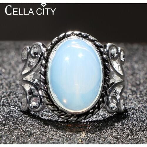 Cellacity NEW HOT SALE Moonstone 925 Ring for Women Thai Silver Fine Jewelry Hyperbole Oval Gemstones Female Party Rings Gifts