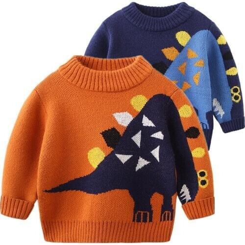 2020 Winter Boys Plus Velvet Sweaters Fashion Cartoon New Arrival Kids Sweater Cute Dinosaur Thick Warm Pullover Sweater For Boy