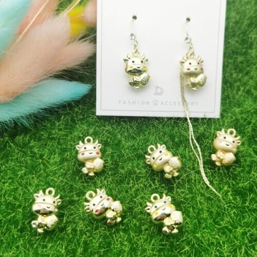 10PCS 12*18mm 3D Lucky Cow Charms Pendants High Quality Diy Jewelry Accessories Golden Base Metal Cute Animals Earrings Finding