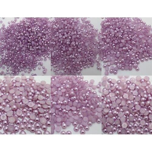 300-10000Pcs Mixed Purple Half Round Pearl Beads Craft Cabochon Scrapbook Decoration Flatback Nail Art Garment Beads DIY