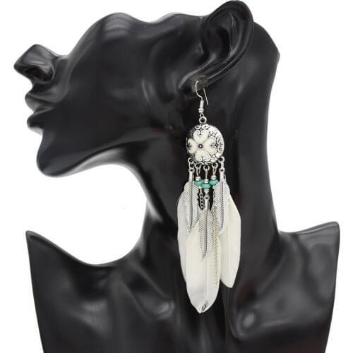 4 Colors Vintage Bohemian Drop Earrings Alloy Leaves Tassel Dangle Earrings Feather Pendant Ethnic Earrings Women Charms Jewelry