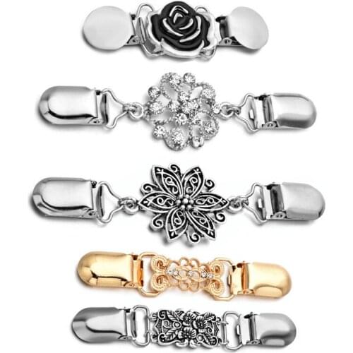 5pcs/set Retro Cardigan Sweater Clip Buckle Brooch Antique Rhinestone Scarf Collar Dresses Shawl Brooch Clip Clothing Jewelry