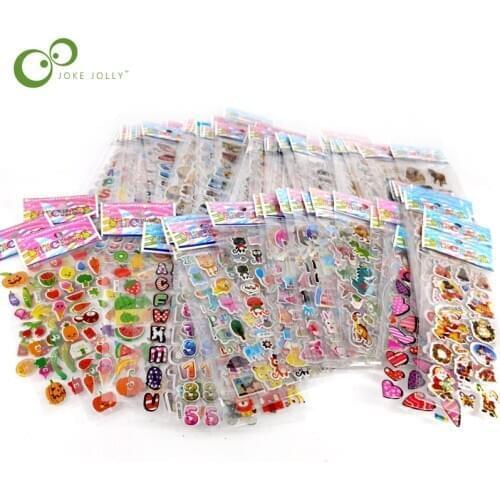50Pcs/Lot Free Shipping Fashion Brand Kids Toys Cartoon 3D Stickers Children Girls Boys PVC Stickers Bubble Stickers GYH