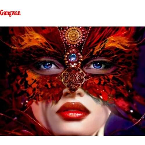 5D diy Diamond Painting red mask girl 3d Cross Stitch Full diamond embroidery diamond Mosaic pattern paint diamond new year gift