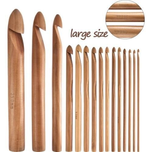15 Mix Bamboo Crochet Hooks Set Handcrafted 3.0mm to 25mm Big Sizes Crochet Needles For Yarn Weave Craft Large Knitting Needles
