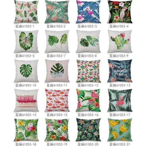 Green Leaf And Flamingo Pillow Case Fruit Throw Pillow Cover 18x18 Cushion Case For Sofa Company Couch Cotton Linen No Filler