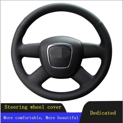 DIY Car Steering Wheel Cover Black Hand-stitched Genuine Leather For Audi A3 2006-2013 A4 (B8) A6 (C6) 2005-2011 Q5 2009-2012 Q7