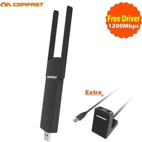 Comfast Powerful Free Driver Mini Wifi 1200Mbps 2.4G+5.8G wireless USB ac WIFI Adapter can match USB3.0 Extension Cable base use