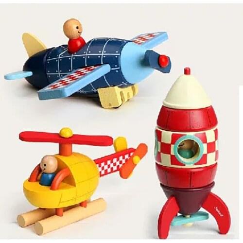 Wooden Magnetic Rocket Airplane Helicopter Assembly Puzzle Kit Kids PreSchool Educational Toys for Children Kids Gifts