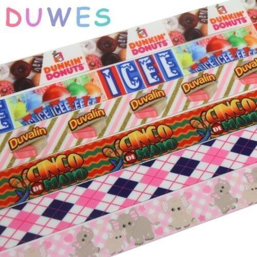 DUWES 50yards ice cream plaid elephant printed grosgrain Ribbon Accessory hairbow headwear decoration Wholesale OEM D981