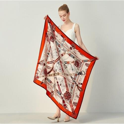 Double-Sided Print 100% Natural Silk Scarf Shawl 18mm Heavy Head Silk Scarfs Hijab Foulard Luxury Female Gifts 106*106cm