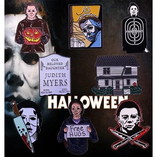 Horror Killer Michaell Myers Enamel Pin Collection Halloween Target Practice Brooch Victim Judith Myers Gravestone House Badge