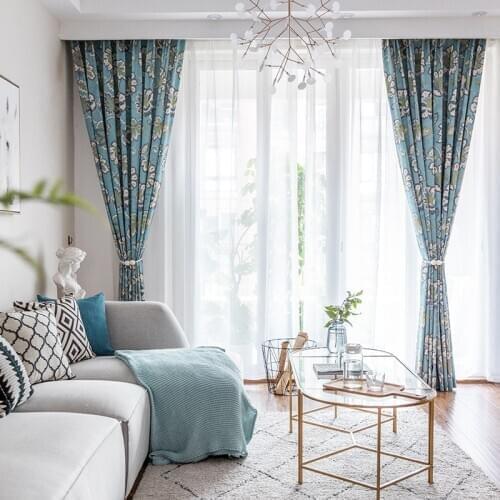 BIGMUM Blue Floral Blackout Curtains For Living Room Bedroom Kitchen Cortinas Window Rideaux Pour Le Salon