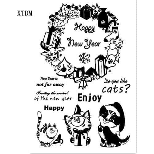 Hot selling new year cat transparent clear stamp / silicone seal roller stamp DIY scrapbook album / card production