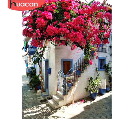 HUACAN Full Drill Square Diamond Painting 5D Door Scenery Diamond Art Embroidery Cross Stitch Home Decoration