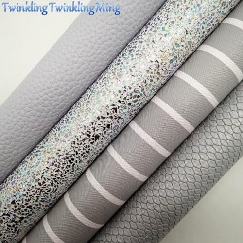 Grey Snake Faux Leather, Stripes Faux Fabric, Litchi Synthetic Leather Fabric Sheets For Bow A4 21x29CM Twinkling Ming XM941
