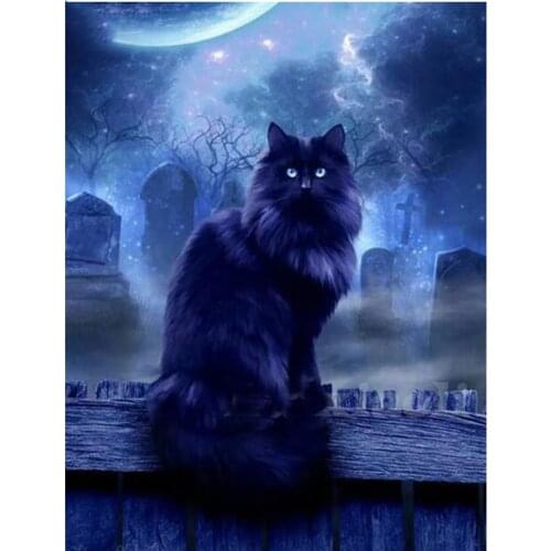 DIY square round Diamond painting Halloween black cat Cross Stitch Diamond Embroidery terror cemetery Pattern Rhinestone decor