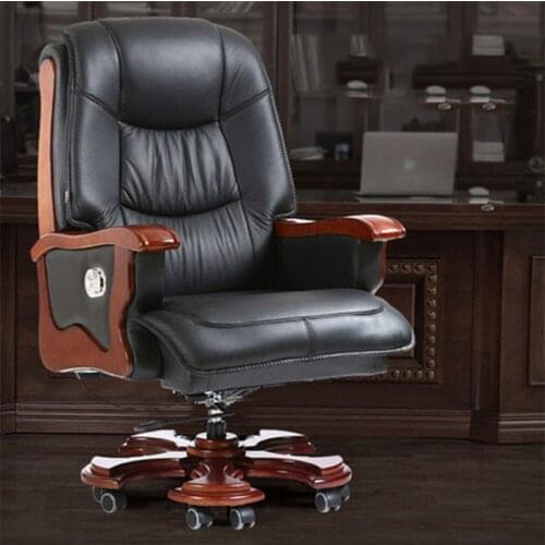 Massage Reclining Boss Chair Leather Executive Chair Solid Wood Swivel Chair Computer Chair Home Lift Office Chair