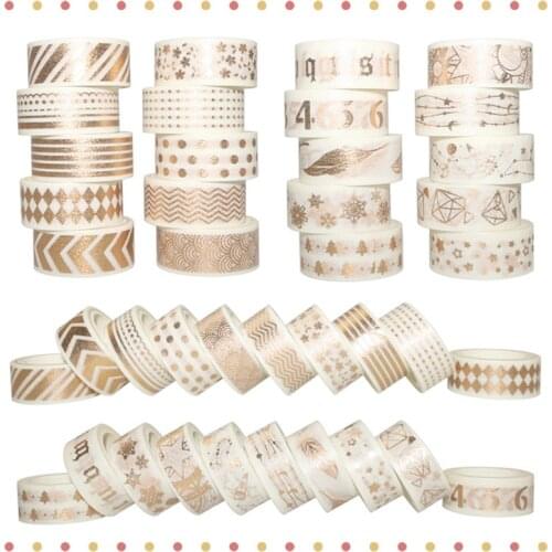 20 Rolls White Gold Washi Tape Set Cute Foil Masking Tape Kawaii Decorative Adhesive Tape Craft Journaling Planner Stationery