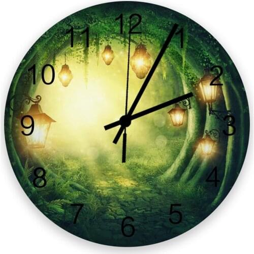 Forest Green Magic Fantasy Nature Scenery Tree Wall Clock Wooden Modern Design Digital Clocks Home Living Room Wall Decoration