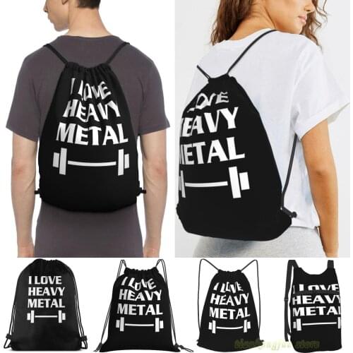 Hottest Gym I Love Heavy Metal Gift For Gym Enthusiast Travel Sports Gym Bag Waterproof Drawstring Backpack Training Fitness Bag