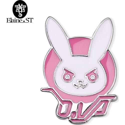 Game Dva Rabbit Bunny Logo Metal Enamel Pin Pink Diva Bunny Hard Enamel Brooch for Cosplay Prop Accessory Jewelry