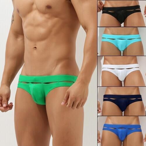 Mens Swimming Trunks European And American Hollow Fashion Sexy Briefs Solid Color Triangle Quick Drying Bikini Beach Surf Sport