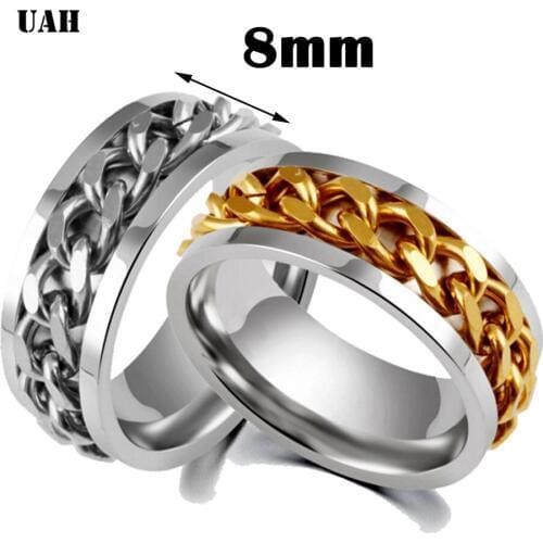 UAH Stainless Steel Silver Rotating Chain Ring Punk Style Personality Mens Ring Ring Mens Jewelry