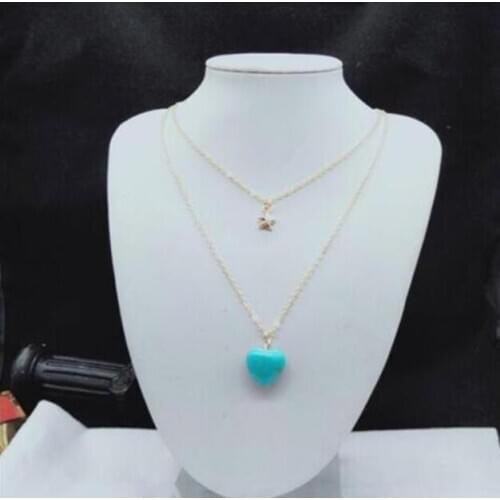 N186 Trendy Vintage Bohemia Double layer chain necklace blue Heart alloy Starfish necklace Female jewelry accessories