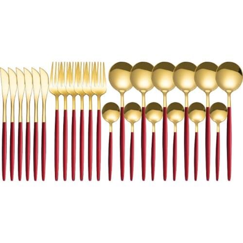 24pcs Gold Mirror Cutlery Set Stainless Steel Dinnerware Set Knife Fork Spoon Silverware Tableware Set Kitchen Dinner Flatware