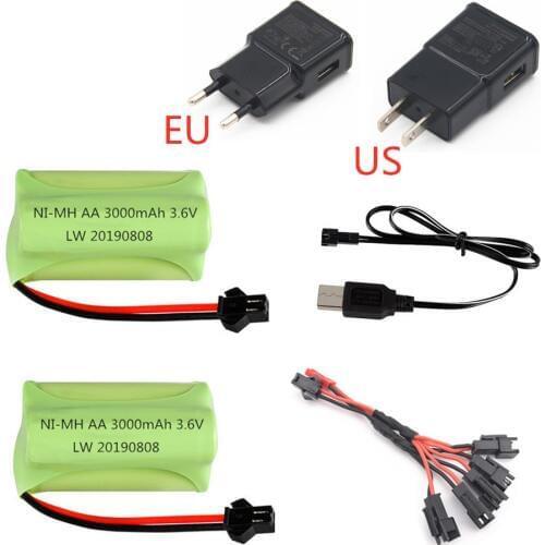 3.6v 3000mah NiMH Ni-MH Battery with Charger For Rc toys Car Tank Train Robot Boat Guns AA 3.6v Rechargeable Battery Pack