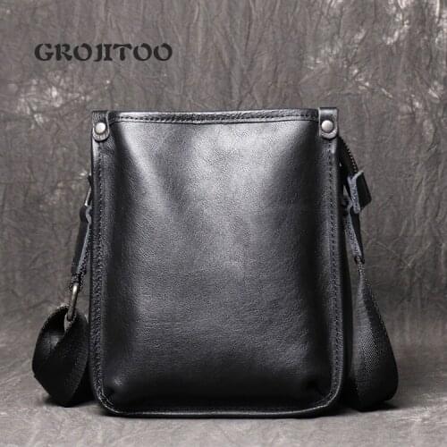 GROJITOO new mens Leather Shoulder Bag Leather Multi compartment messenger bag oil leather fashion casual small square bag