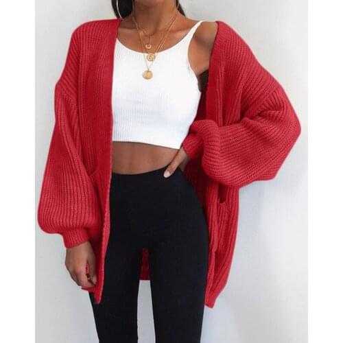 Autumn Women Casual Jacket Ladies Sweater Solid Color Loose Cardigan Plus Size Sleeve Knit Cardigan Sweaters Female Jumper Coat
